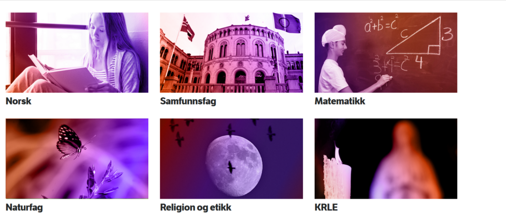 NRK Skoleのトップページ。(NRKの教育番組サイトのネット配信版)